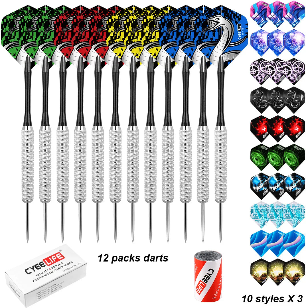 CyeeLife 20g Steel Tip Darts Set, 12Pcs with Flights & Sharpener with Aluminum Nylon Shaft