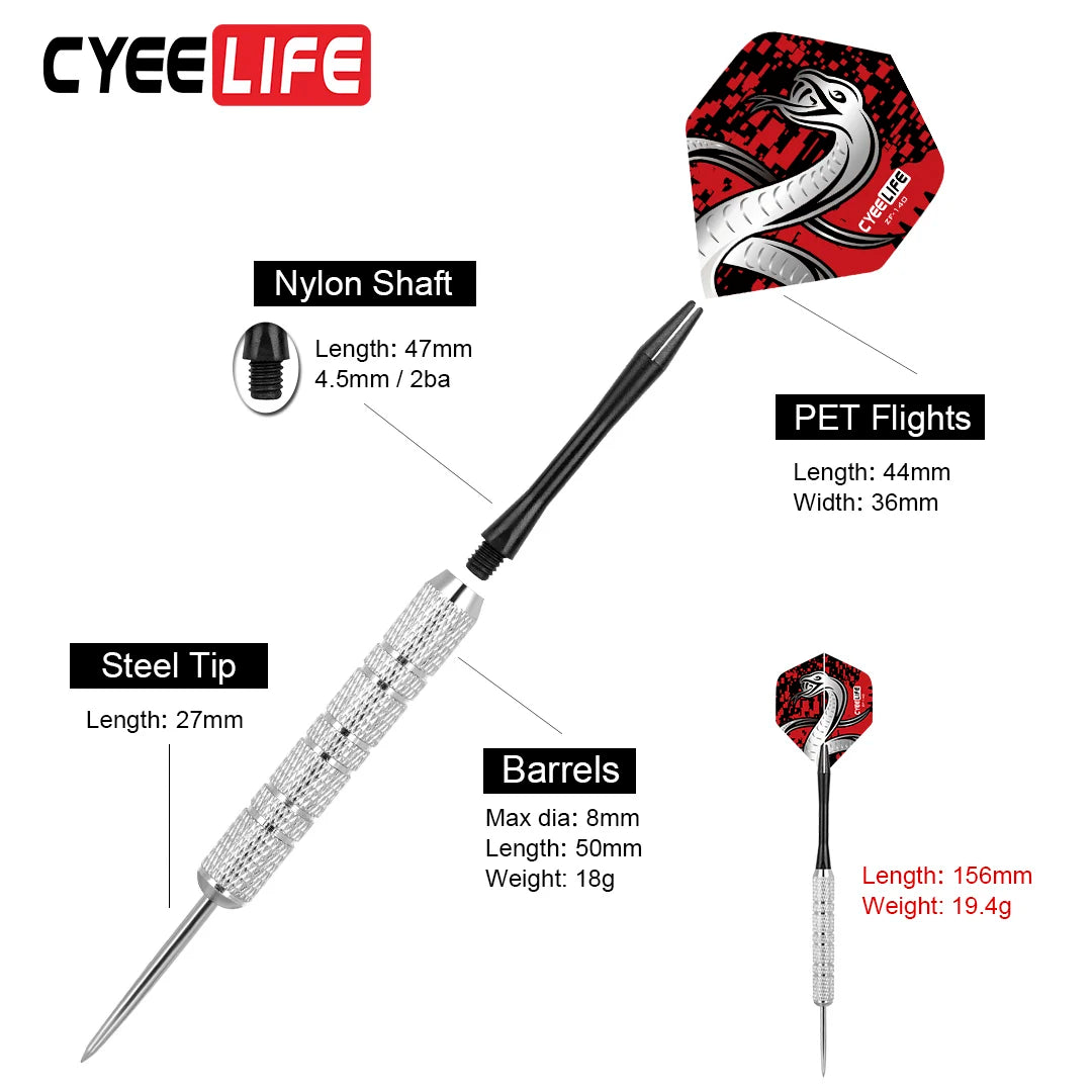 CyeeLife 20g Steel Tip Darts Set, 12Pcs with Flights & Sharpener with Aluminum Nylon Shaft