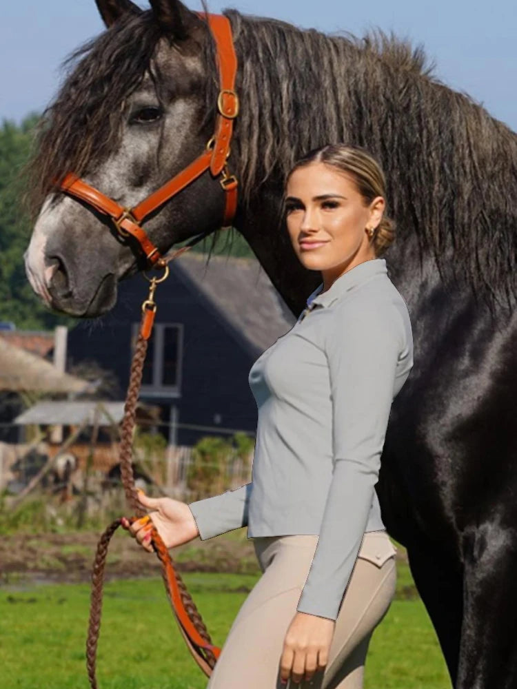 MXLLINA Women's Long-Sleeve Equestrian T-Shirt , Soft & Breathable Horse Riding Base Layer