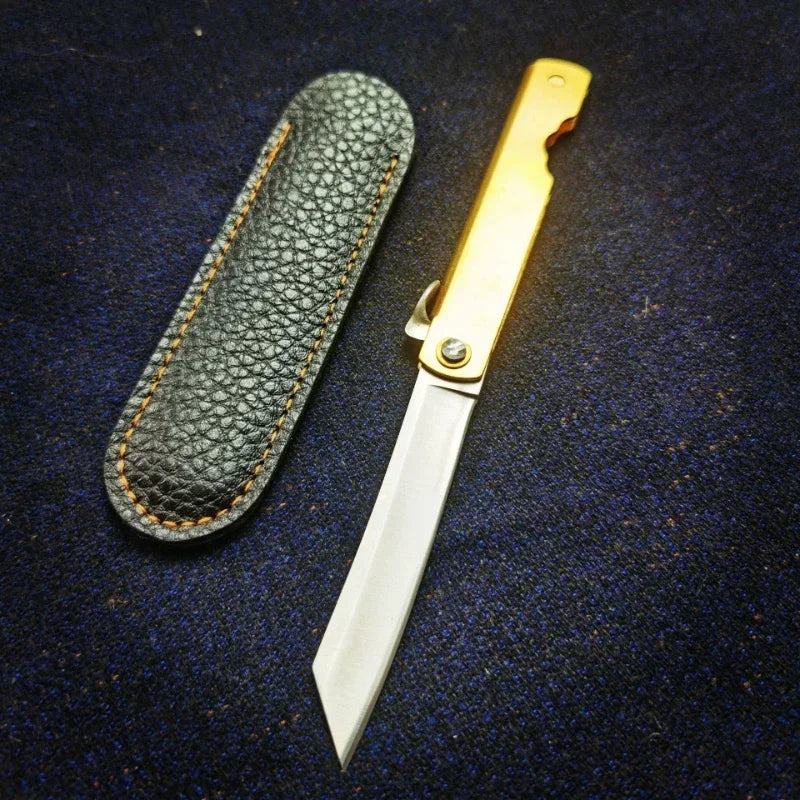 Damascus Folding Knife – Mini Self-Defence Tactical Knife with Copper Handle