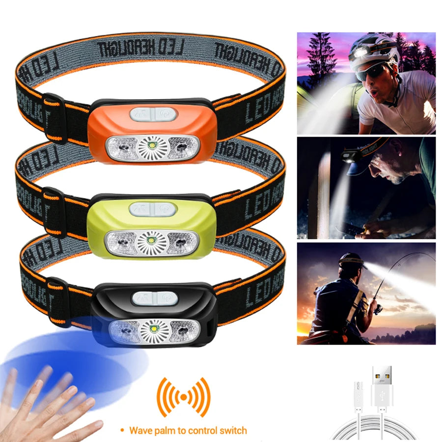 Mini Rechargeable Sensor Headlamp | USB LED Head Torch for Fishing & Camping