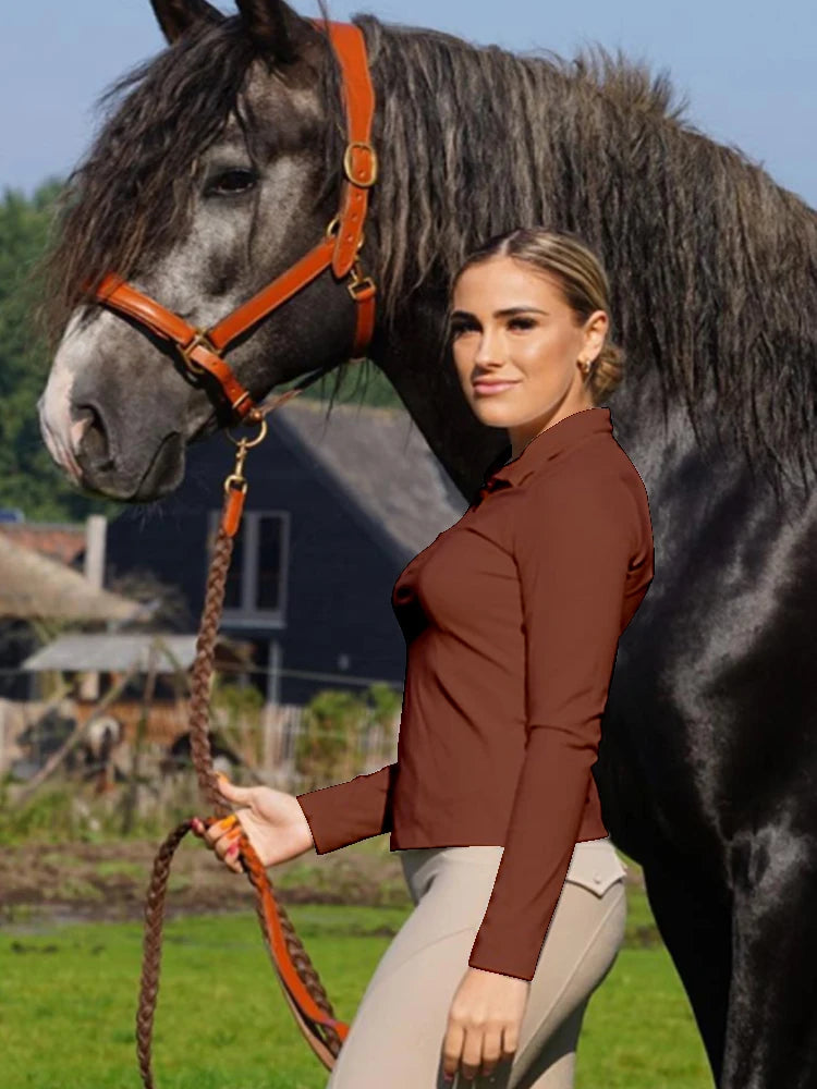 MXLLINA Women's Long-Sleeve Equestrian T-Shirt , Soft & Breathable Horse Riding Base Layer