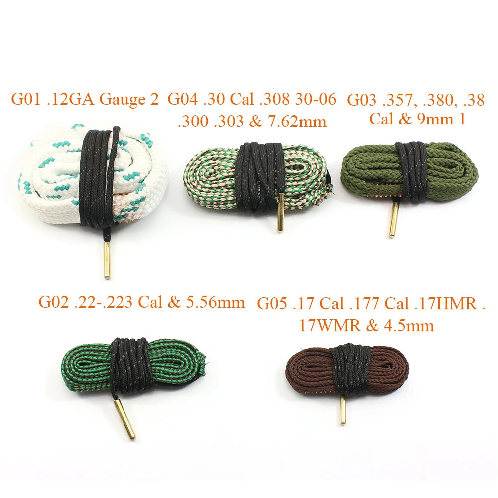 Gun Bore Rope Brush Cleaner – Quick & Easy Barrel Snake Cleaner for Rifles & Pistols (5.56mm, .223, .22, 9mm, .380, 12 GA, .30 Cal, .308)