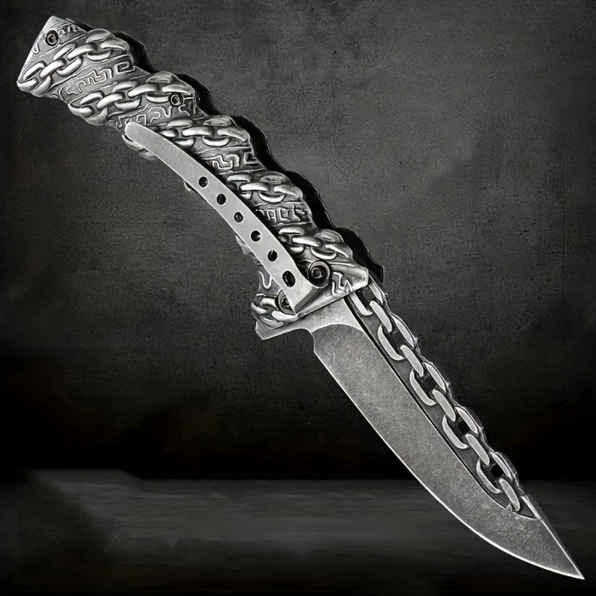 Stainless Steel Folding Knife – Multi-Functional Outdoor Camping Knife with Embossed Handle