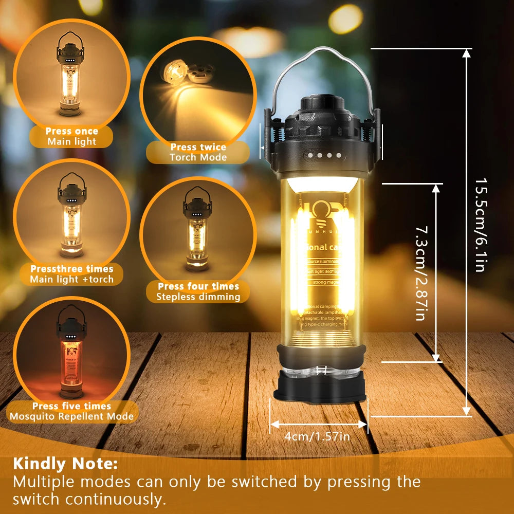 3000mAh Retro Camping Lantern – Stepless Dimming, Waterproof, and Stylish Tent Light