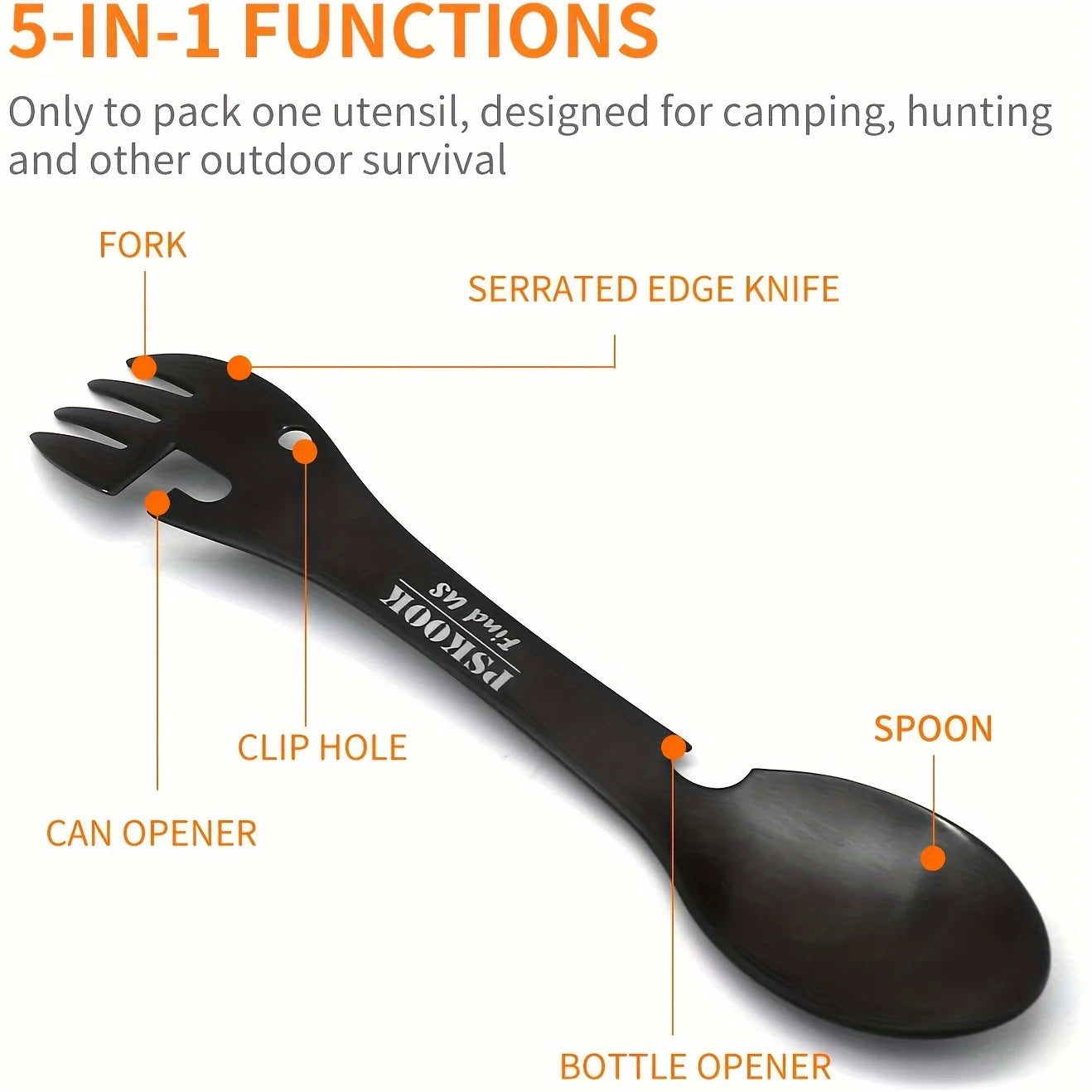 5-in-1 Outdoor Survival Spork – Multi-functional Stainless Steel Camping Utensil