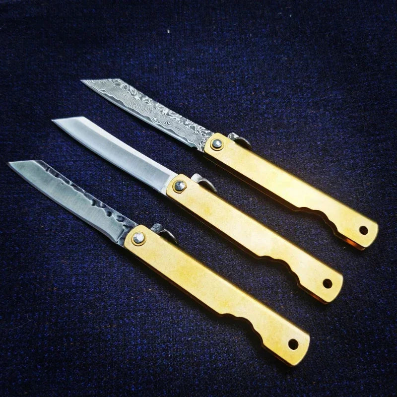 Damascus Folding Knife – Mini Self-Defence Tactical Knife with Copper Handle