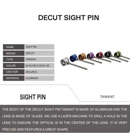 Decut TAWANT Recurve Bow Sight Pin, 0.5/0.75/1.0mm Optical Fiber Aiming Point, Acrylic Lens Archery