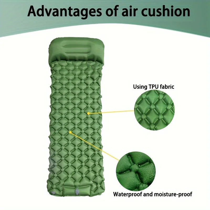 Inflatable Camping Sleeping Pad with Built-In Pillow and Foot Pump