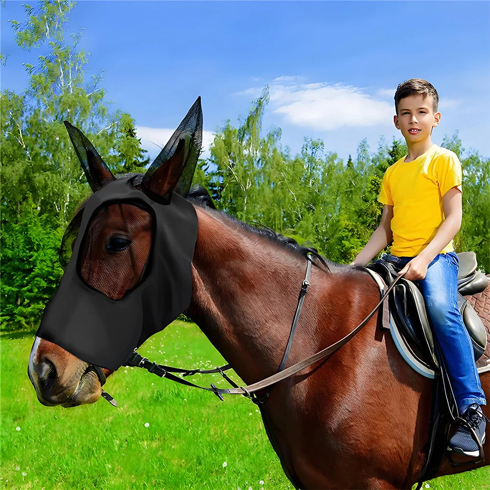 Anti-Fly Lycra Horse Mask – Breathable Knitted Mesh Fly Mask for Insect & UV Protection