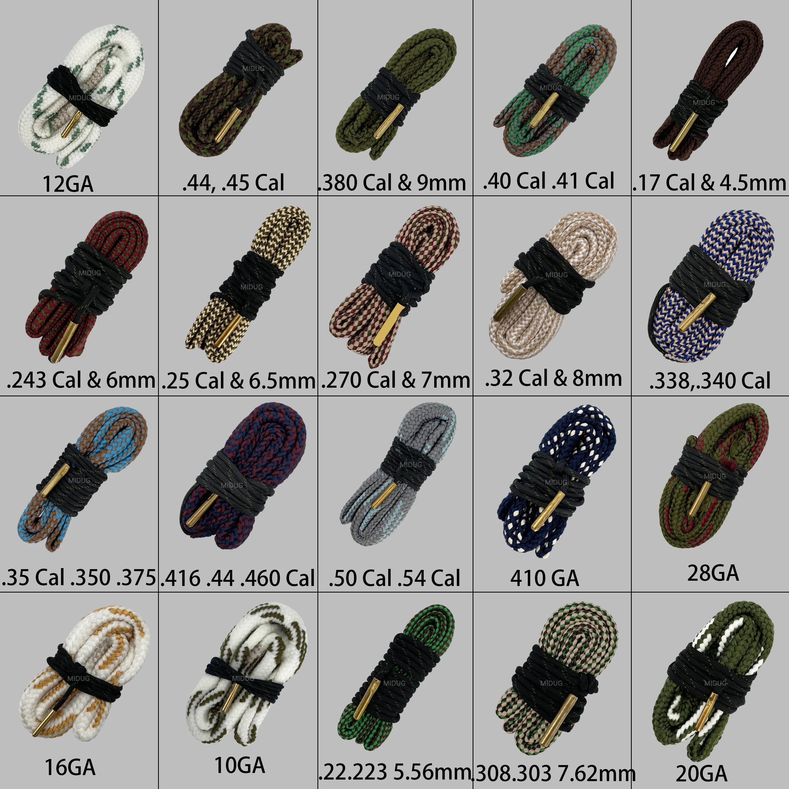 Bore Snake Cleaning Kit – Barrel Brush Rope for 12 GA, 9mm, .22, .223, .308, .44, .45cal & More