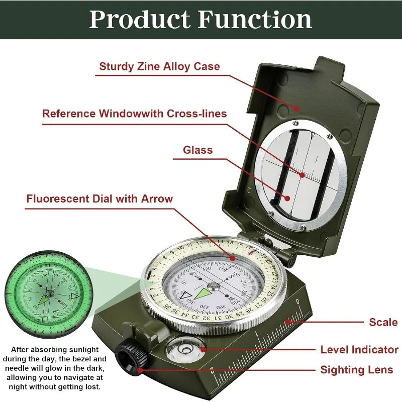 Tactical Military Compass Waterproof Pocket-Sized Hiking Navigation Tool