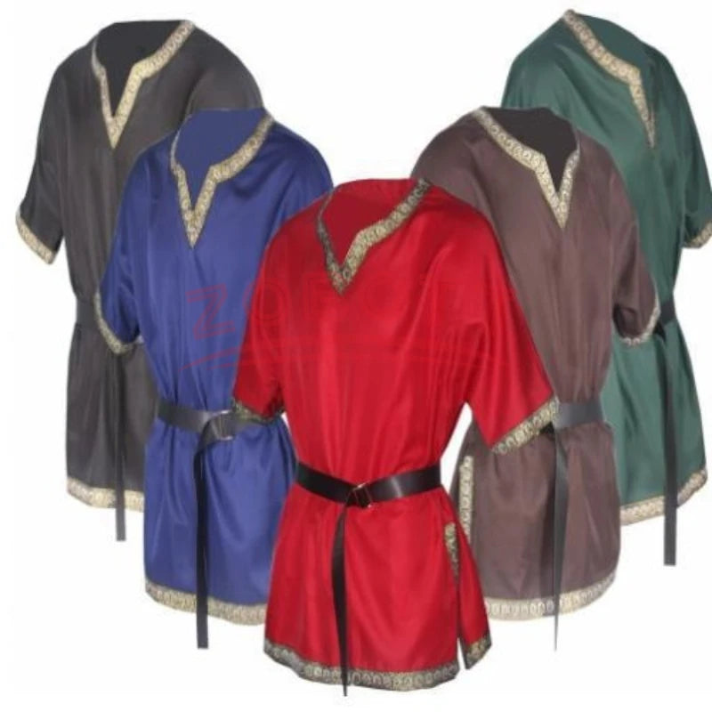 Men's Medieval Knight Warrior Green Tunic – Viking Pirate Saxon LARP Costume Shirt