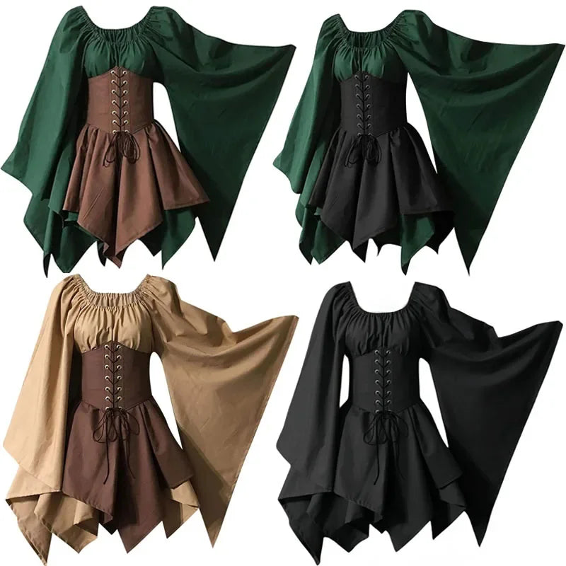 Renaissance Flare Sleeve Corset Overdress – Medieval Elf Protector Women's Costume (2-Piece)
