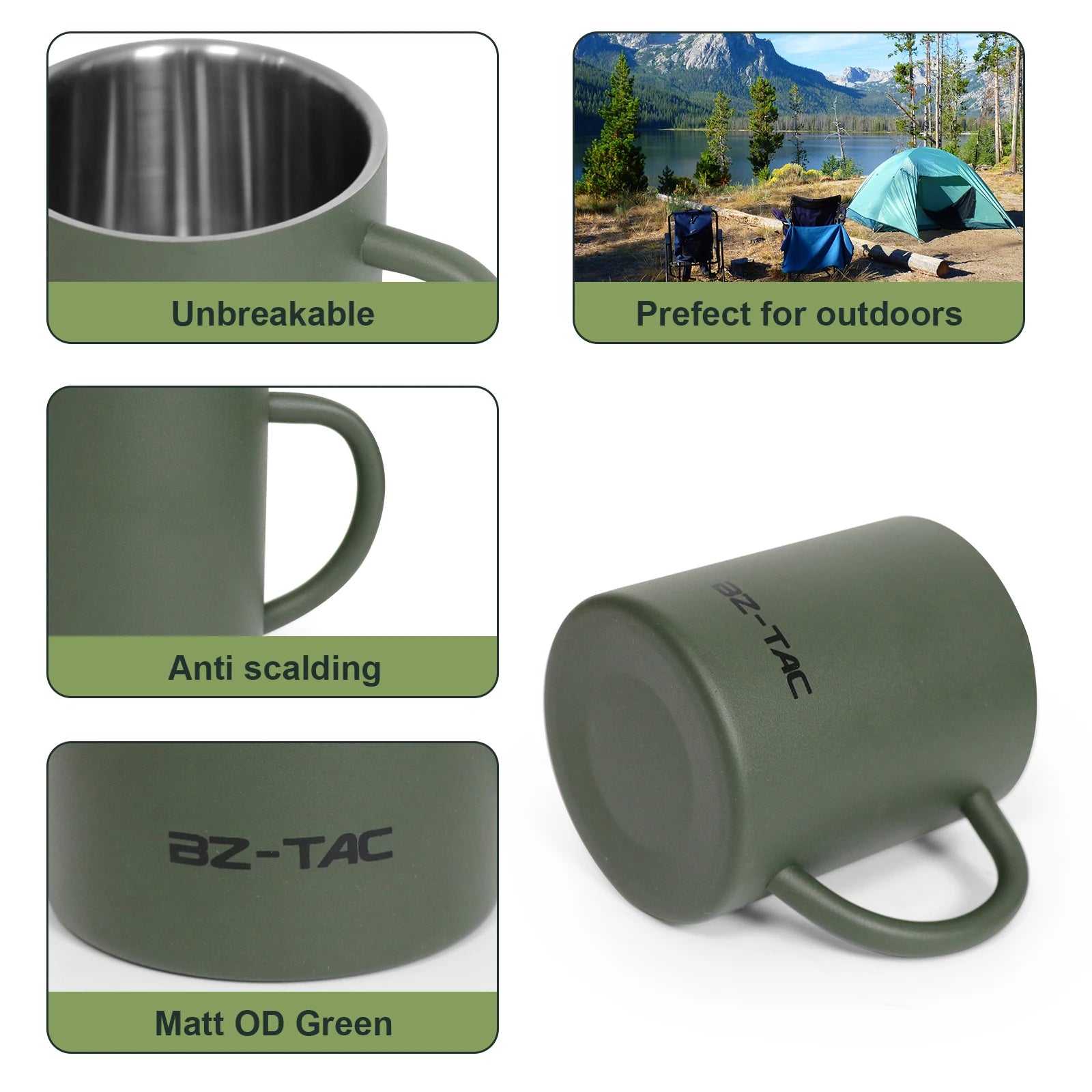 Insulated Stainless Steel Coffee Mug with Handle for Camping and Outdoors