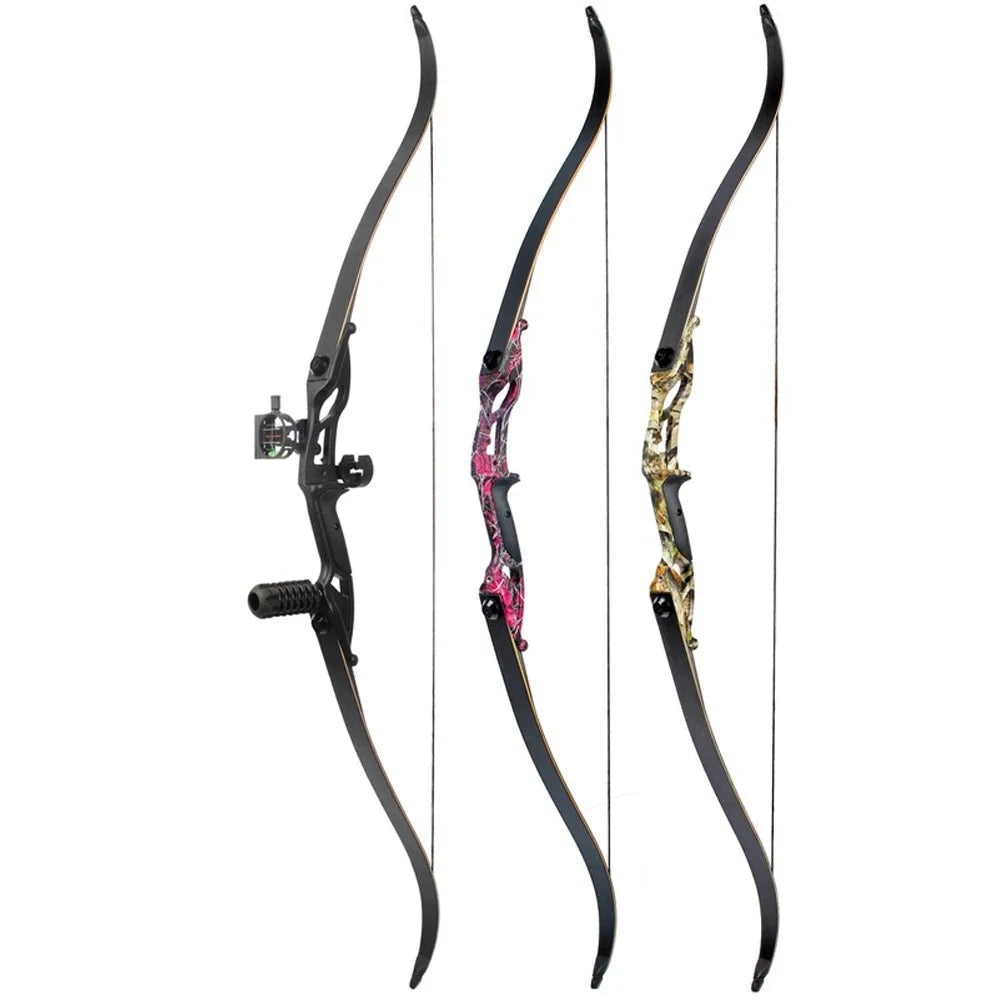 56" traditional-style recurve bow with metal riser – 30–50lbs draw weight