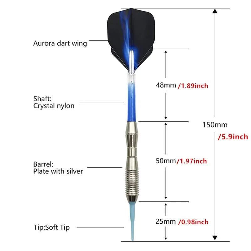 3 pcs soft-tip safety darts – 17g four-part darts with aurora flights for safe and stable play