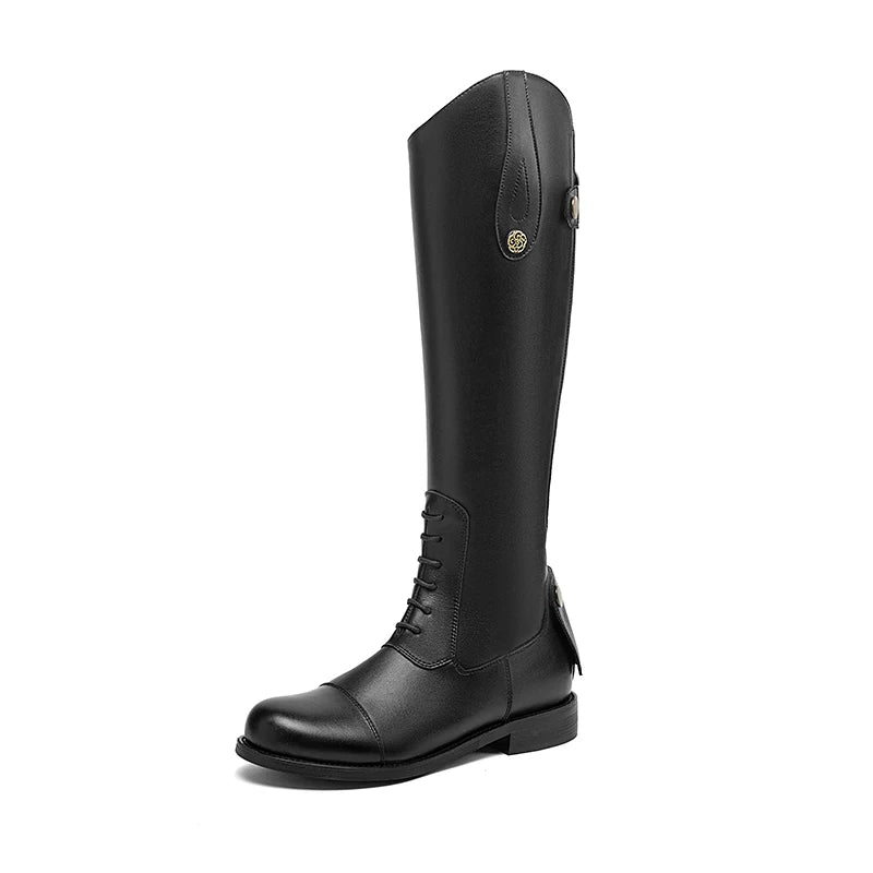 Equestrian Leather Boots – Knee-High Riding Boots for Women with Non-Slip Sole & Retro Design