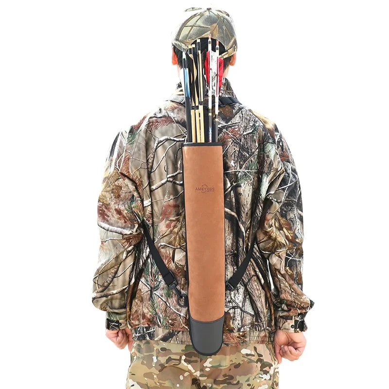 Cowhide Leather Archery Arrow Quiver, Holds 20-30 Arrows, Bag Case Bow Hunting Shooting Accessories