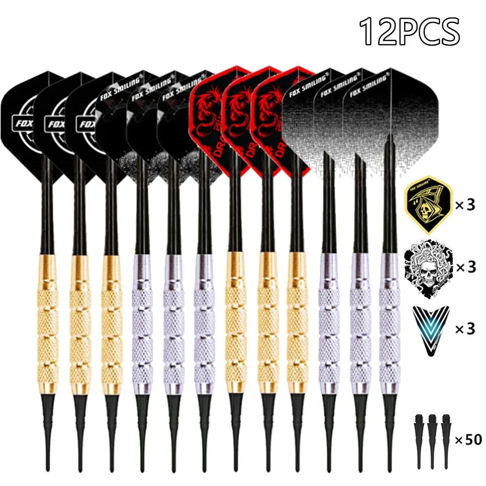 Fox Smiling 12PCS 18g Electronic Soft Tip Darts with Nylon Shafts and 50 Tips