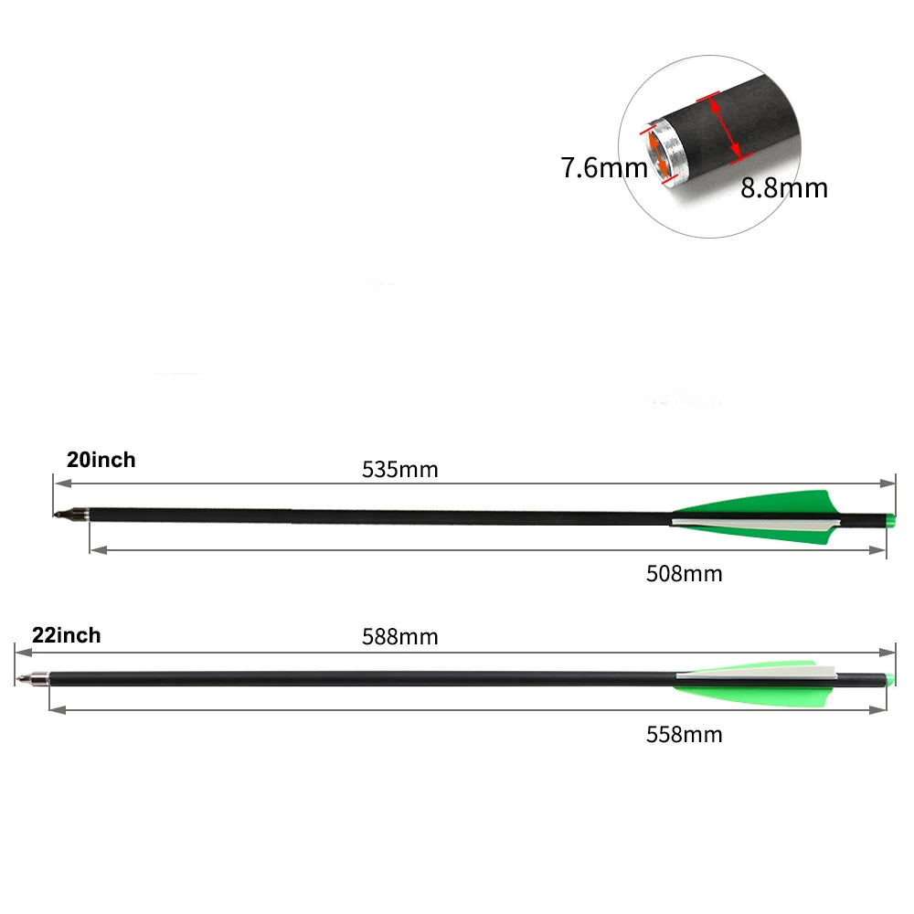 20/22-Inch Mixed Carbon Crossbow Arrows – Removable Arrowhead for Hunting & Archery