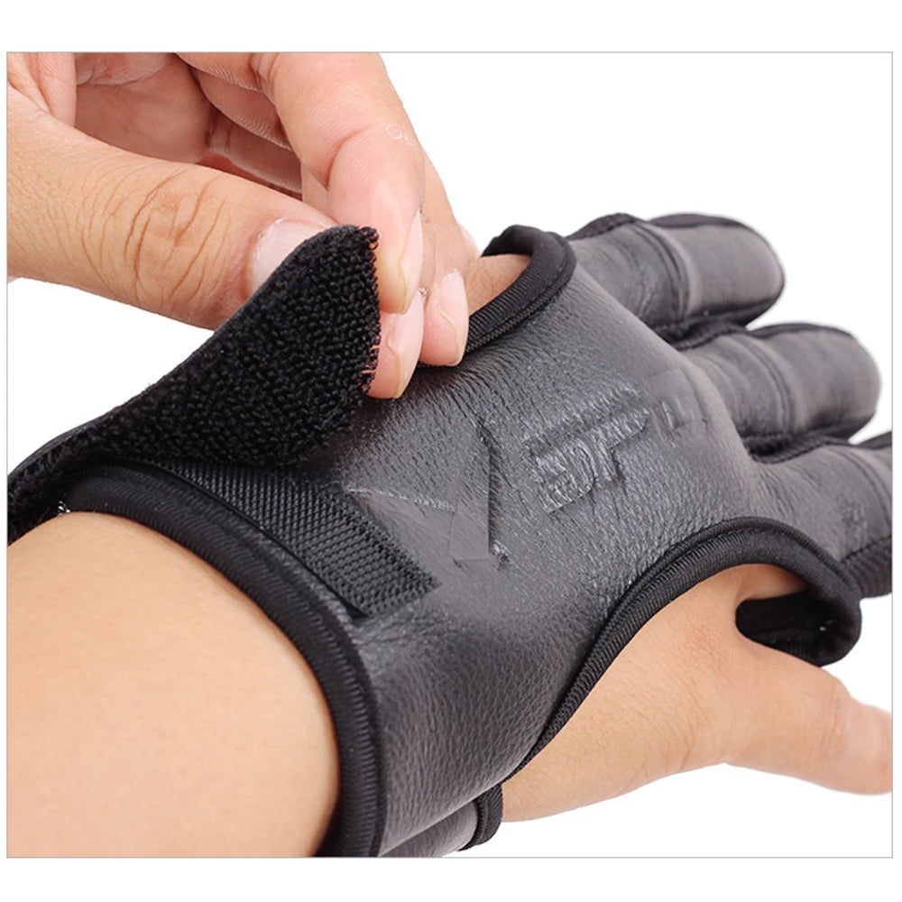 Archery 3 Finger Leather Glove Protective Hand Gear for Shooting and Hunting