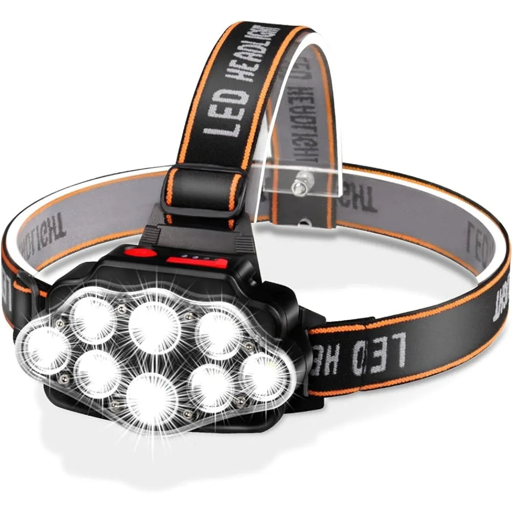 USB Rechargeable LED Headlamp – 8 LED High Lumen Headlight, IPX4 Waterproof, for Outdoor Use