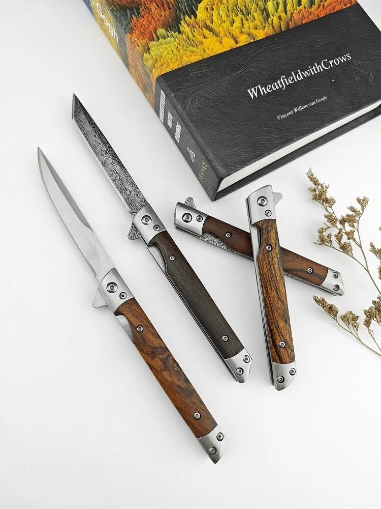 D2 Mini Damascus Pattern Folding Knife – Outdoor Knife Self-defense Pocket Knife