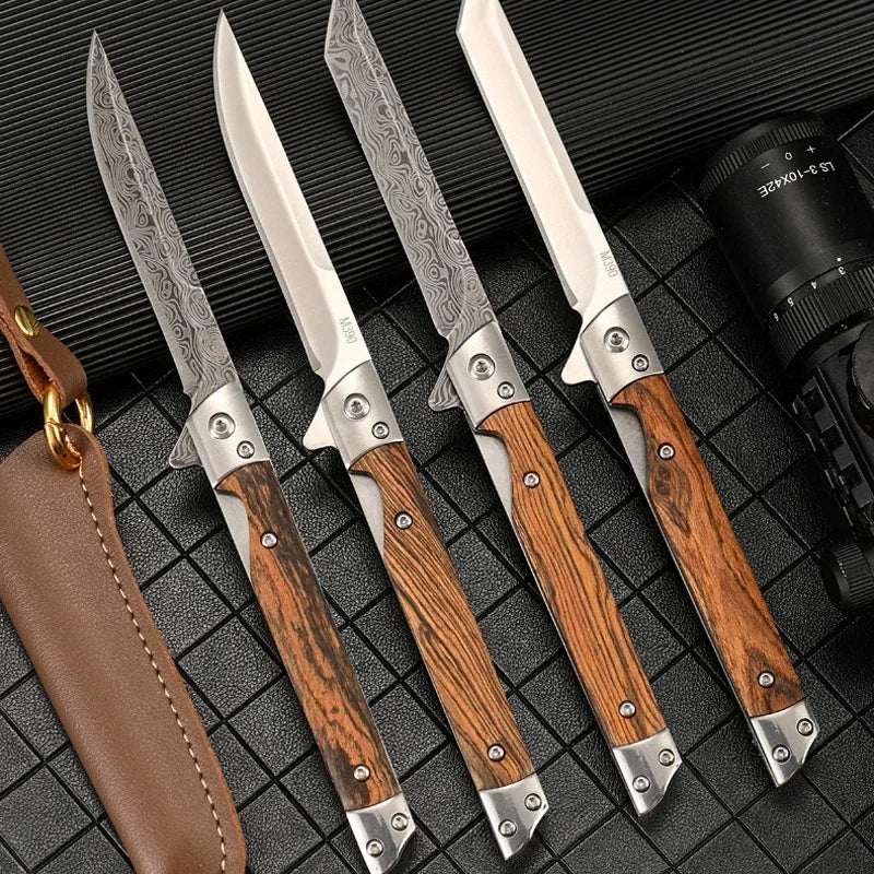 Damascus Pattern Folding Knife – Multipurpose Outdoor Camping Quick Opening Knife