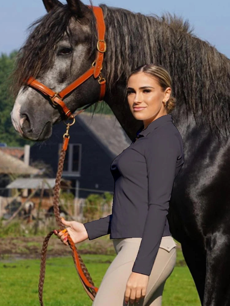 MXLLINA Women's Long-Sleeve Equestrian T-Shirt , Soft & Breathable Horse Riding Base Layer