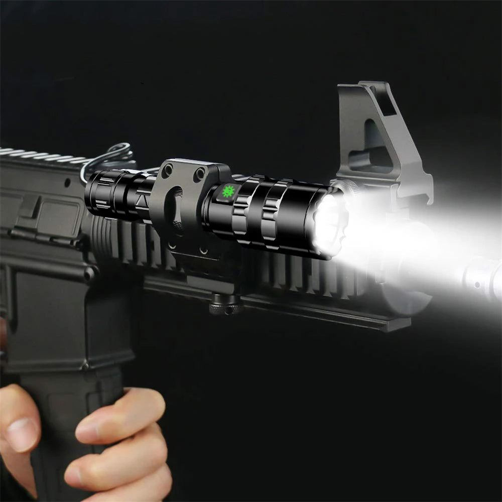 LED Tactical Hunting Flashlight – USB Rechargeable L2 Torch with Gun Mount + Remote Switch