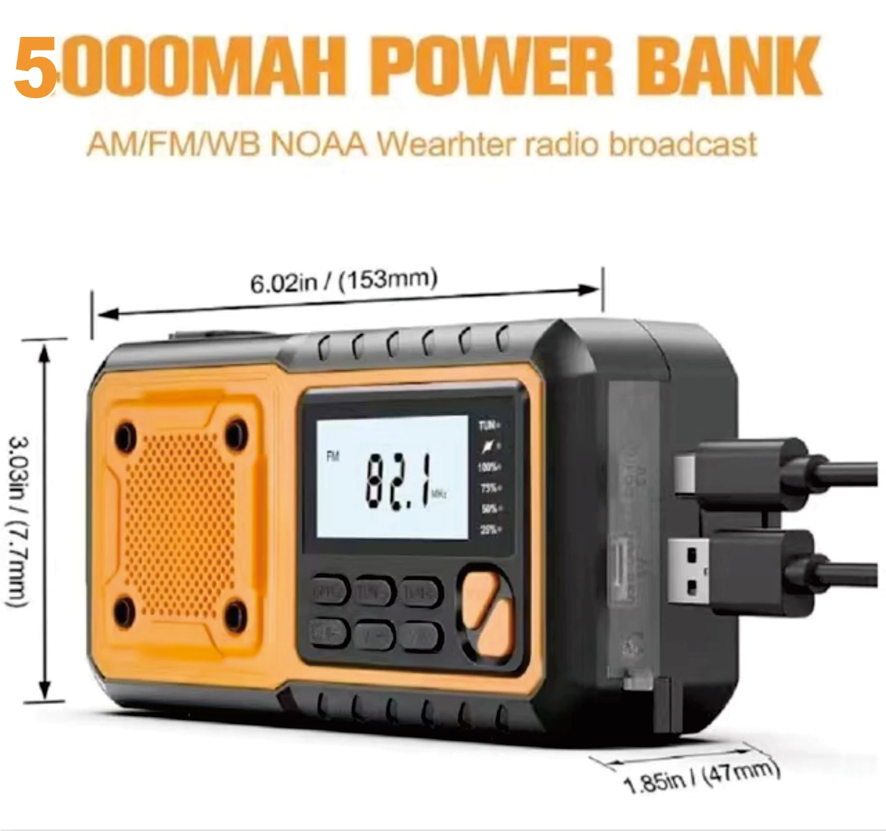 5000mAh Emergency Hand Crank Radio – AM/FM/SW NOAA Weather Alert, Solar & USB Rechargeable
