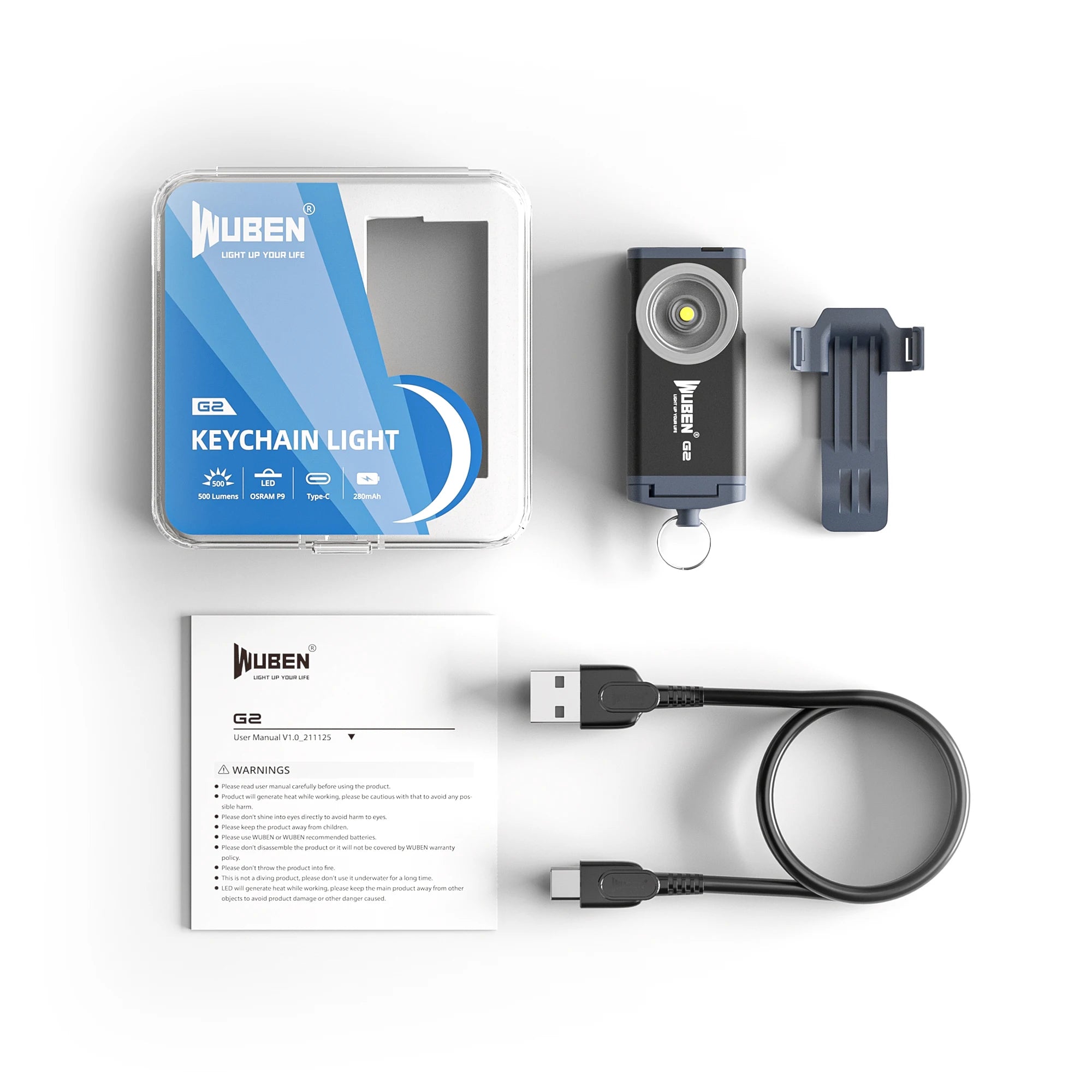 Mini EDC Keychain Flashlight 500 Lumens Rechargeable LED Torch with Magnetic Tail