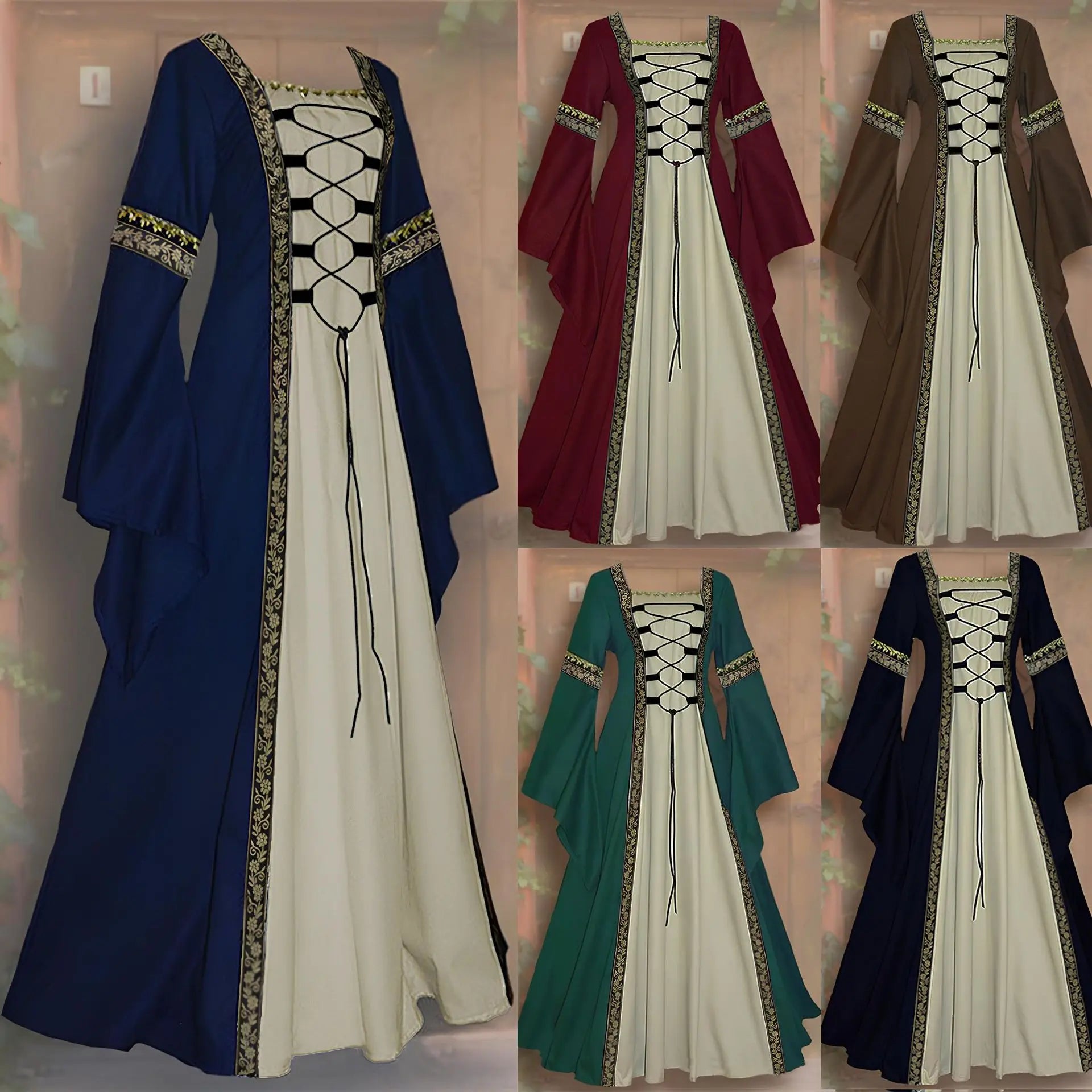 Women's Elegant Vampire Costume – Medieval Court Cosplay Strapless Long Sleeve Ball Gown