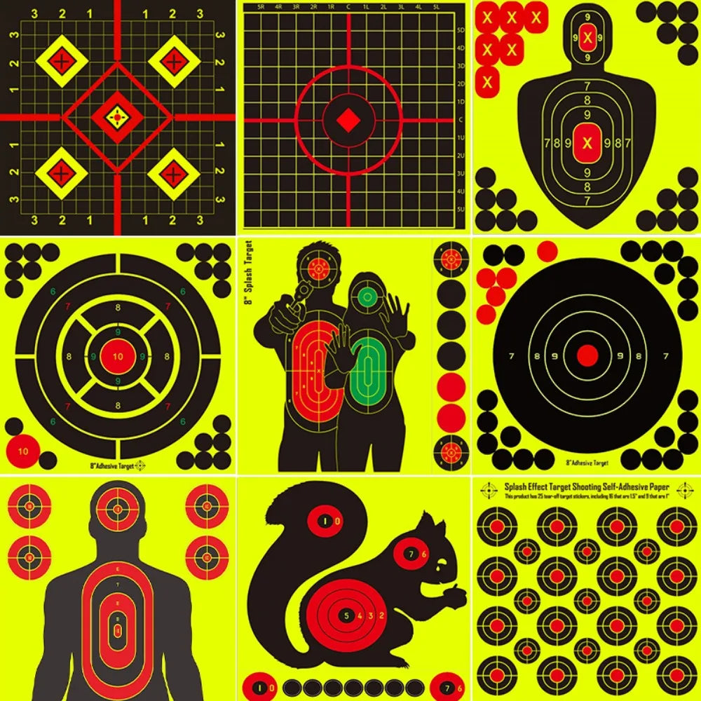 10pcs 8-Inch Reactive Shooting Target Stickers – High-Visibility Adhesive Paper for Training