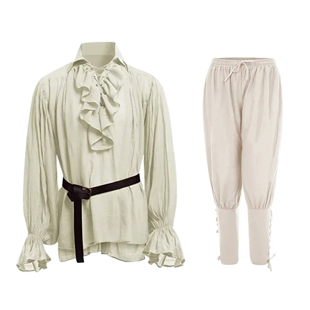 Medieval Pirate Ruffled Shirt & Pants Set – Gothic Steampunk Cosplay Costume
