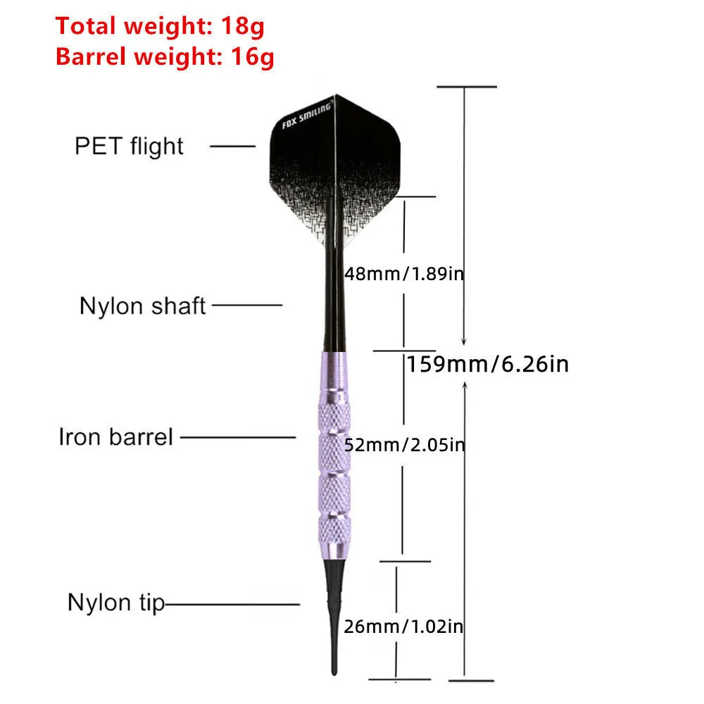 Fox Smiling 12PCS 18g Electronic Soft Tip Darts with Nylon Shafts and 50 Tips