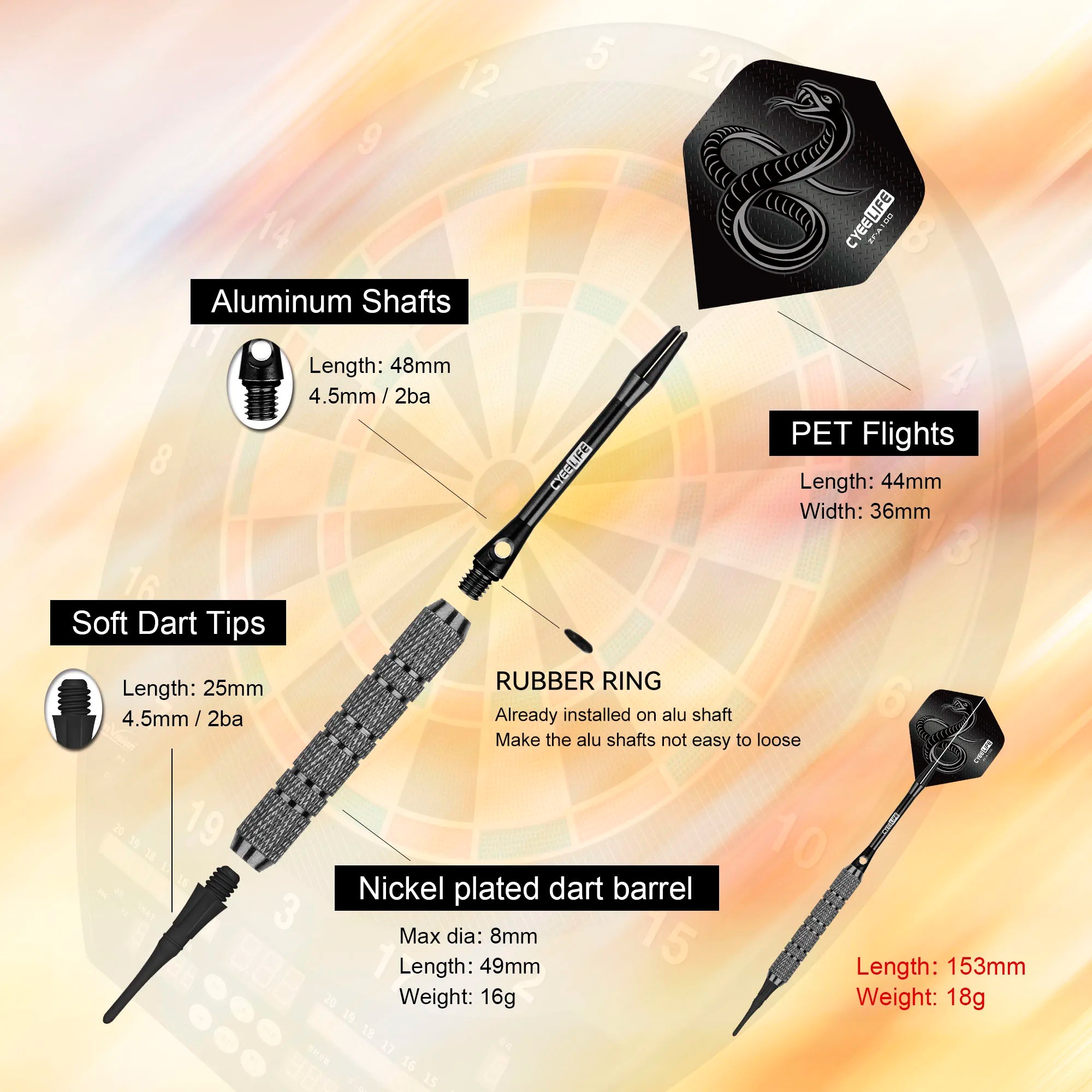 CYEELIFE 18g/20g Soft Tip Darts – Fall-Resistant Integrated Set for Practice & Competition
