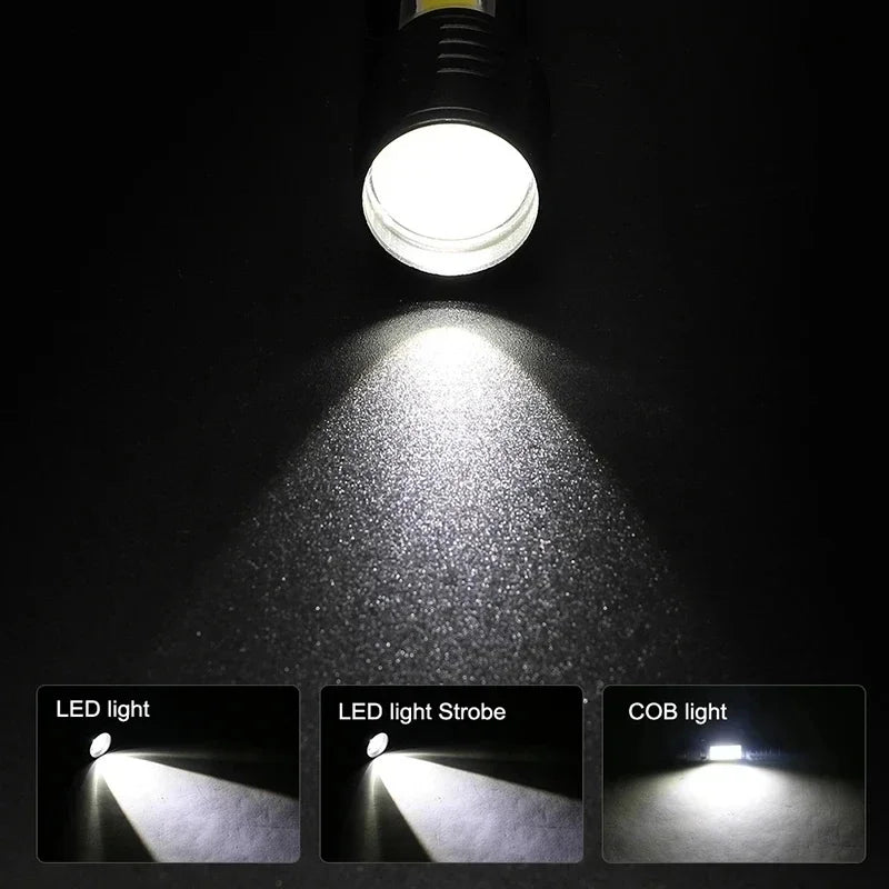 USB Rechargeable Mini Flashlight | Zoomable 3-Mode COB+XPE LED Torch, Portable Built-in Battery