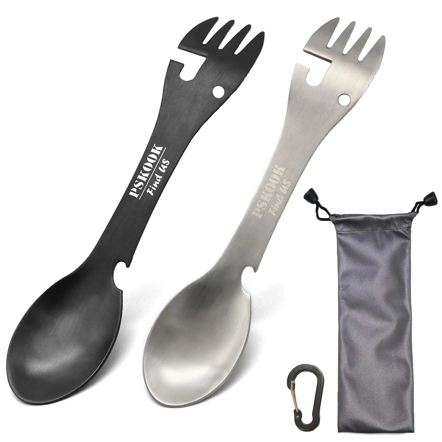 5-in-1 Tactical Spork – Stainless Steel Spoon, Fork, Knife, Can & Bottle Opener Camping Utensil Set