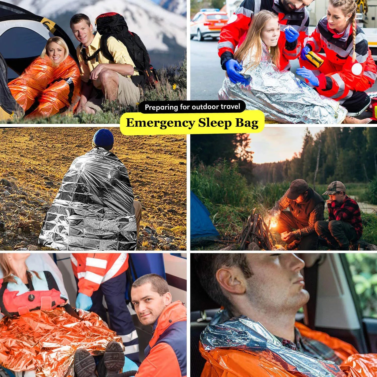 Portable Emergency Survival Sleeping Bag, Waterproof Thermal Mylar Sack, First Aid Rescue Kit