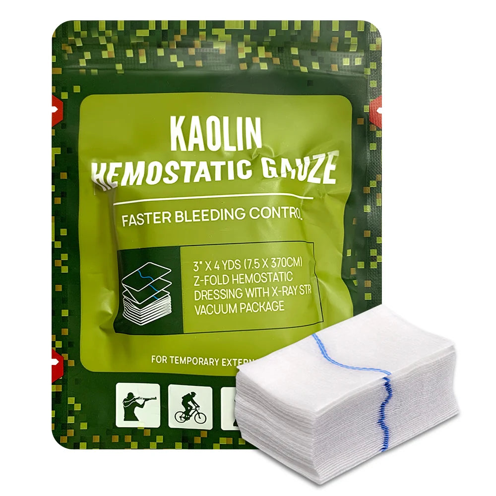 Hemostatic Kaolin Gauze Combat Emergency Trauma Z-Fold Dressing for IFAK Tactical First Aid Kit