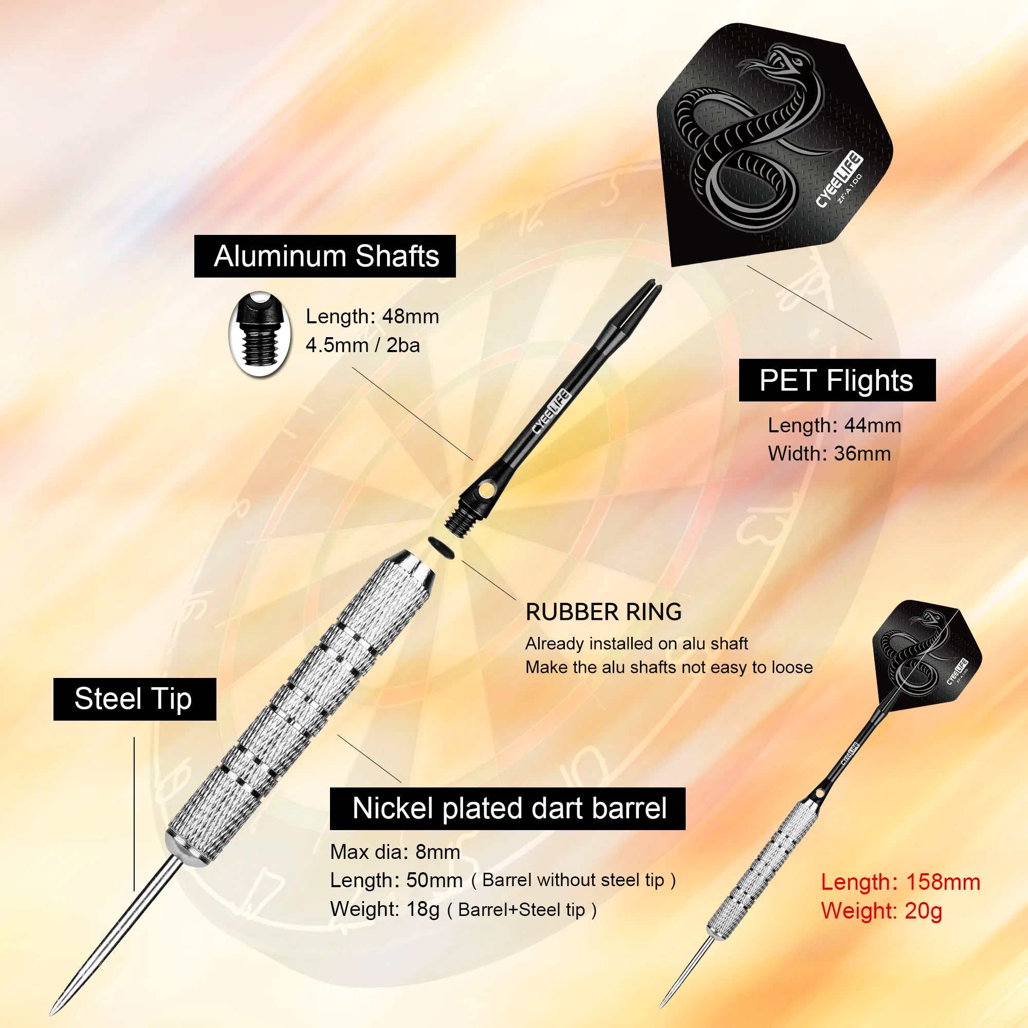 3PCS 20g Steel Tip Darts – Professional Needle Dart Set for Indoor & Outdoor Play