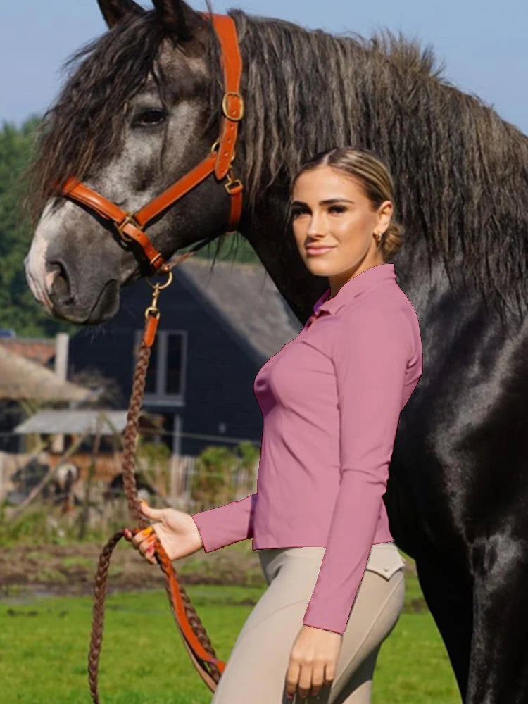 MXLLINA Women's Long-Sleeve Equestrian T-Shirt , Soft & Breathable Horse Riding Base Layer