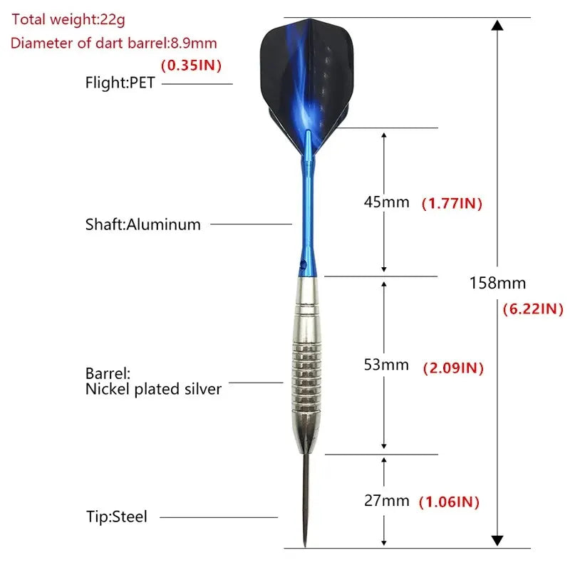 YERNEA 3pcs 22g Torpedo Silver Steel Tip Darts – Blue Aluminium Rod & Aurora Flights
