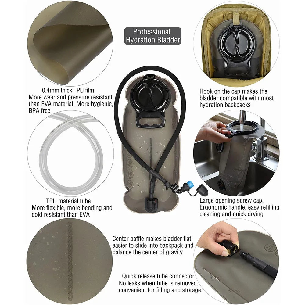 TPU Hydration Reservoir Bag with 100cm Tube – 2L 2.5L 3L for Running & Hiking