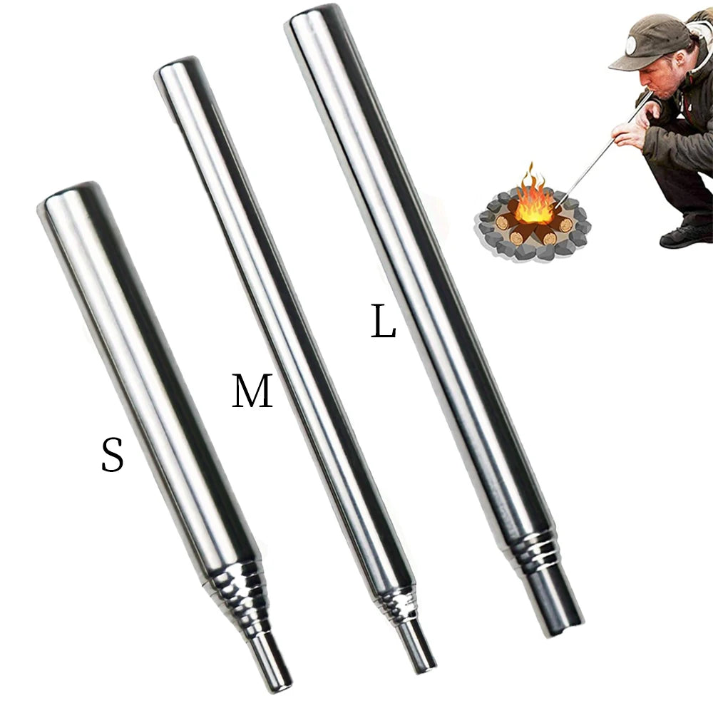 Stainless Steel Blow Fire Tube – Portable Fire Blowing Pipe for BBQ, Picnic & Cooking