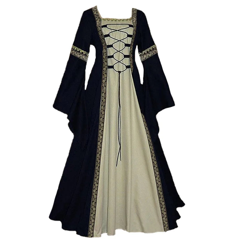 Women's Elegant Vampire Costume – Medieval Court Cosplay Strapless Long Sleeve Ball Gown