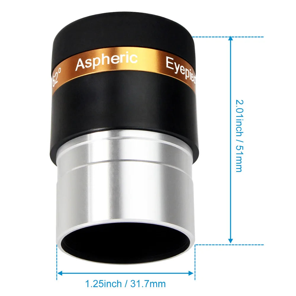 62° Aspheric Wide Angle Eyepiece – Fully Coated HD Optics for 1.25" Telescopes