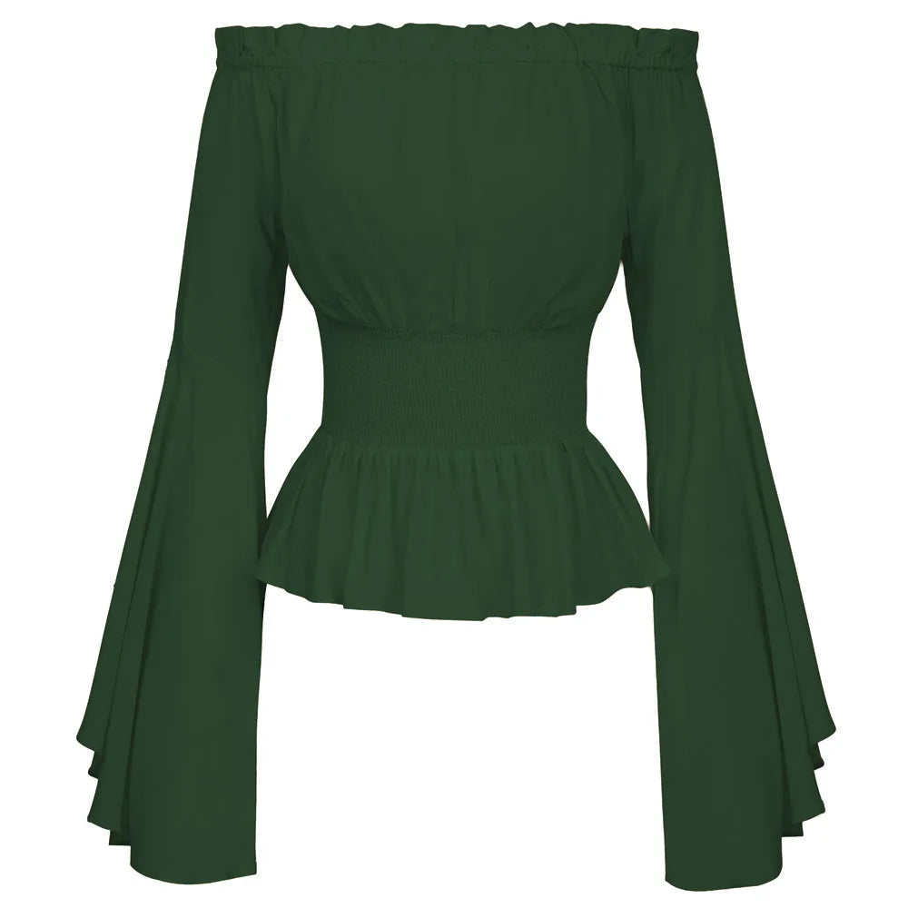 Renaissance Blouse for Women Off Shoulder Pirate Peasant Top for Medieval Cosplay
